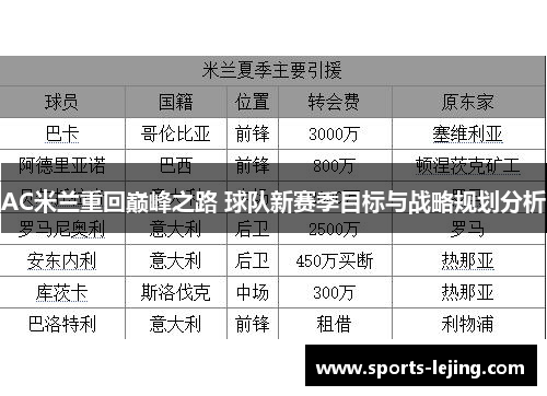AC米兰重回巅峰之路 球队新赛季目标与战略规划分析
